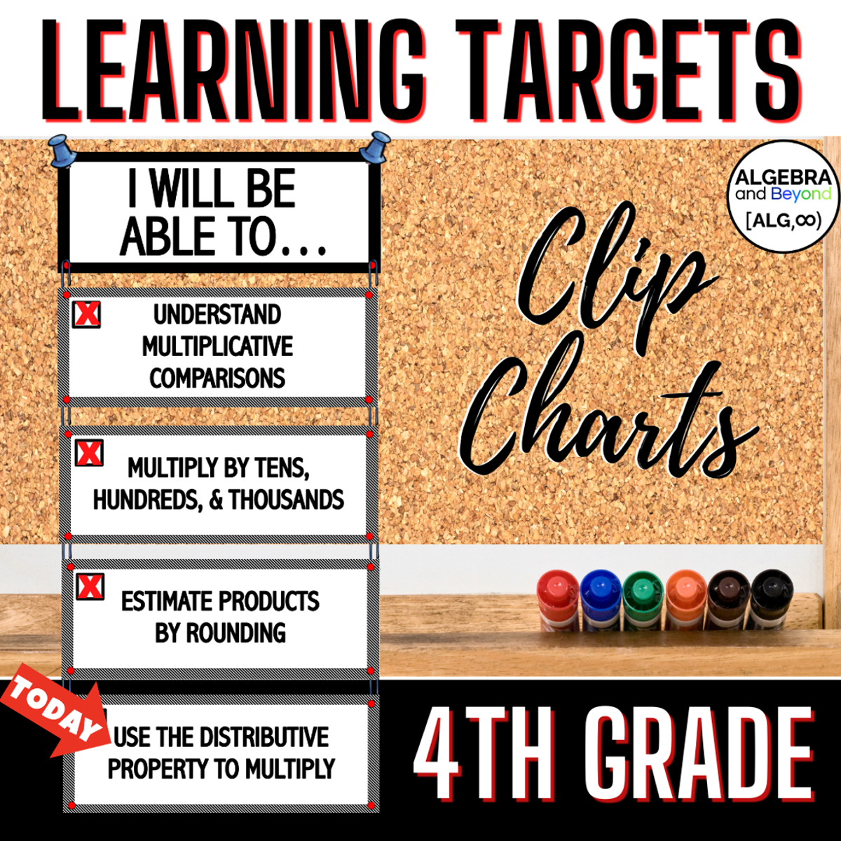 4th grade math learning targets clip chart for classroom objectives