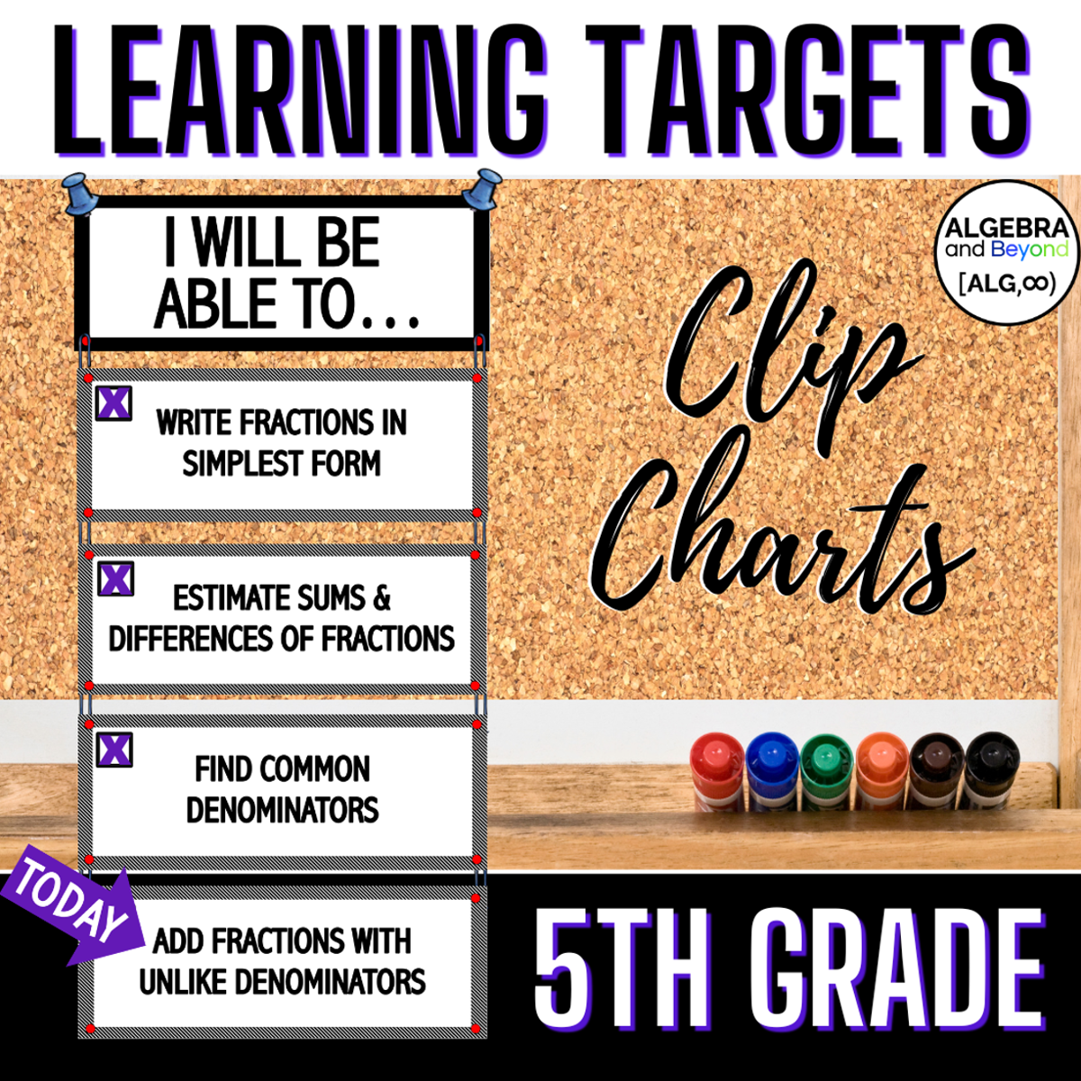 5th grade math learning targets clip chart for classroom objectives