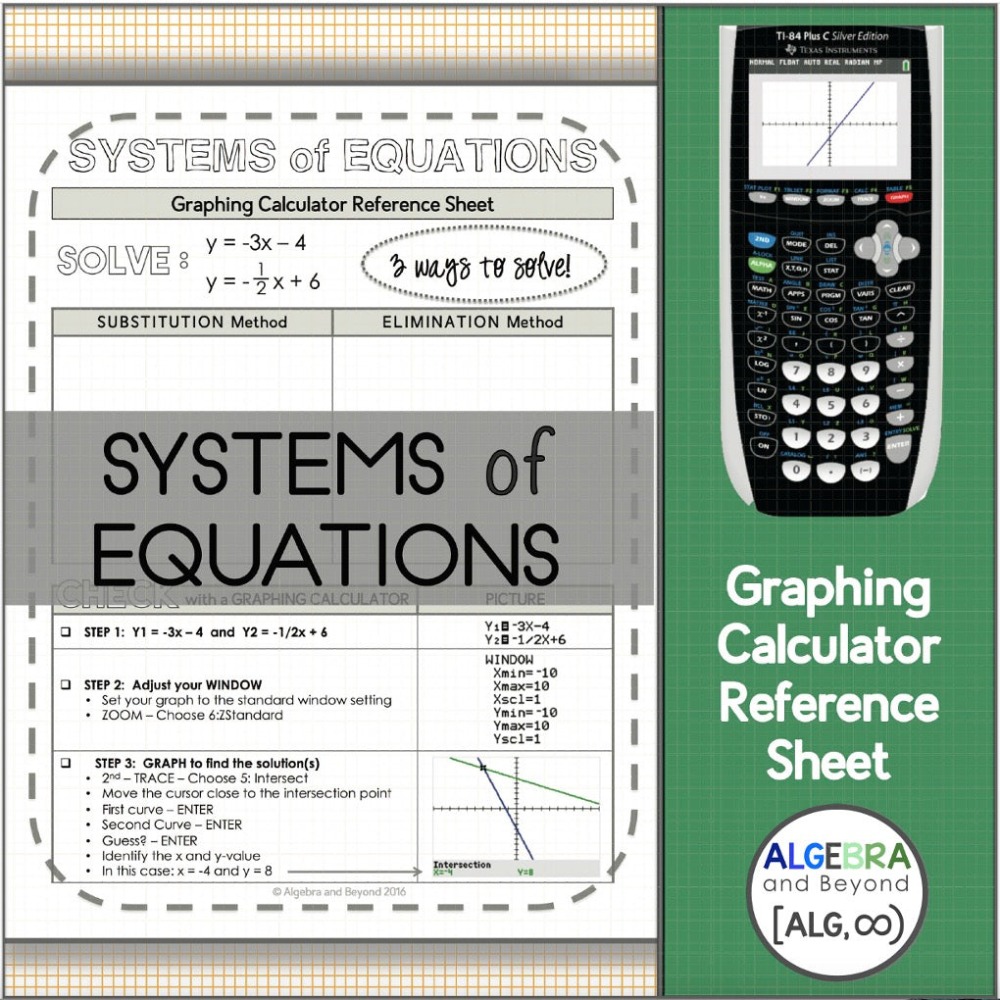 Systems of Equations - TI-84 Graphing Calculator Reference Sheet