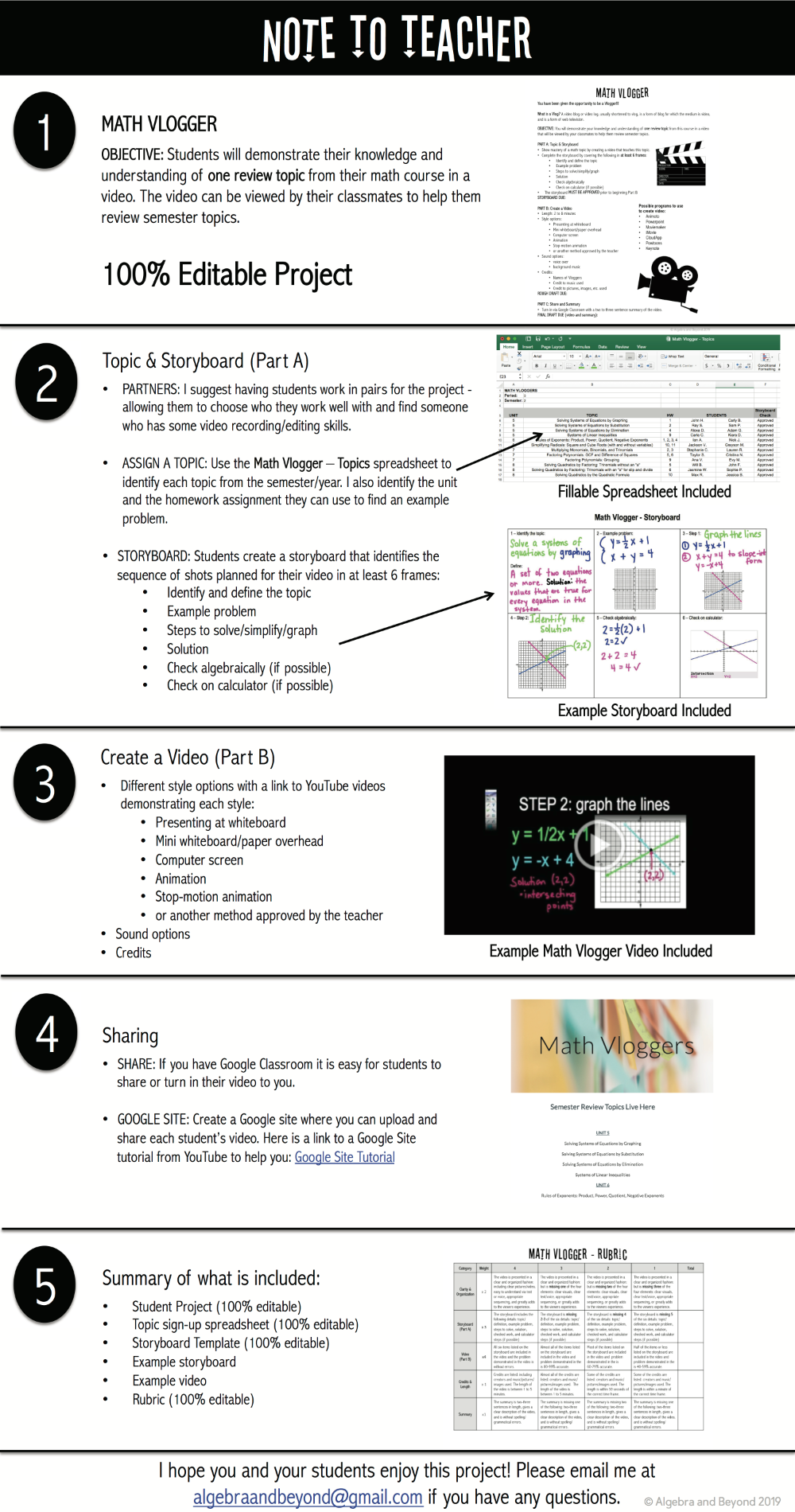Math Vlogger project note to teacher overview